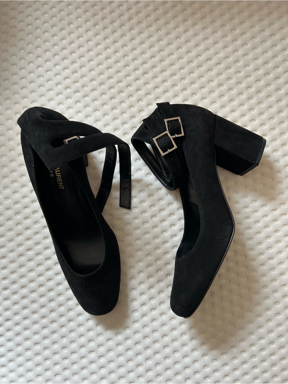 Saint Laurent Babies 70 Black Suede Double Strap Pumps EU 38 - Picture 2 of 10